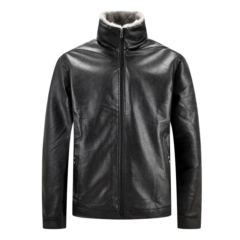 Höst och Vinter Herr Casual Ståkrage Läderjacka Enfärgad Cardigan Topp