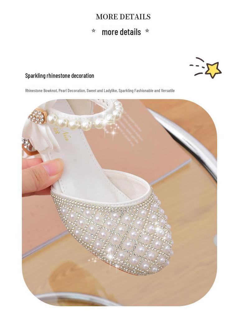 Meisjes Prinses Kristallen Hoge Hakken: Elegante Gesloten Leren Schoenen voor Optredens en Speciale Gelegenheden