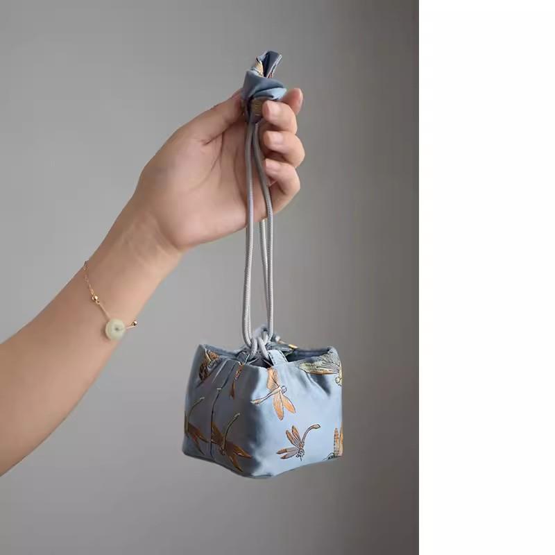 Portable Thickened Tea Cup Bag, Silk Brocade Embroidery, Tea Cup Storage Bag, Single Cup, Cozies Tea Set Accessories