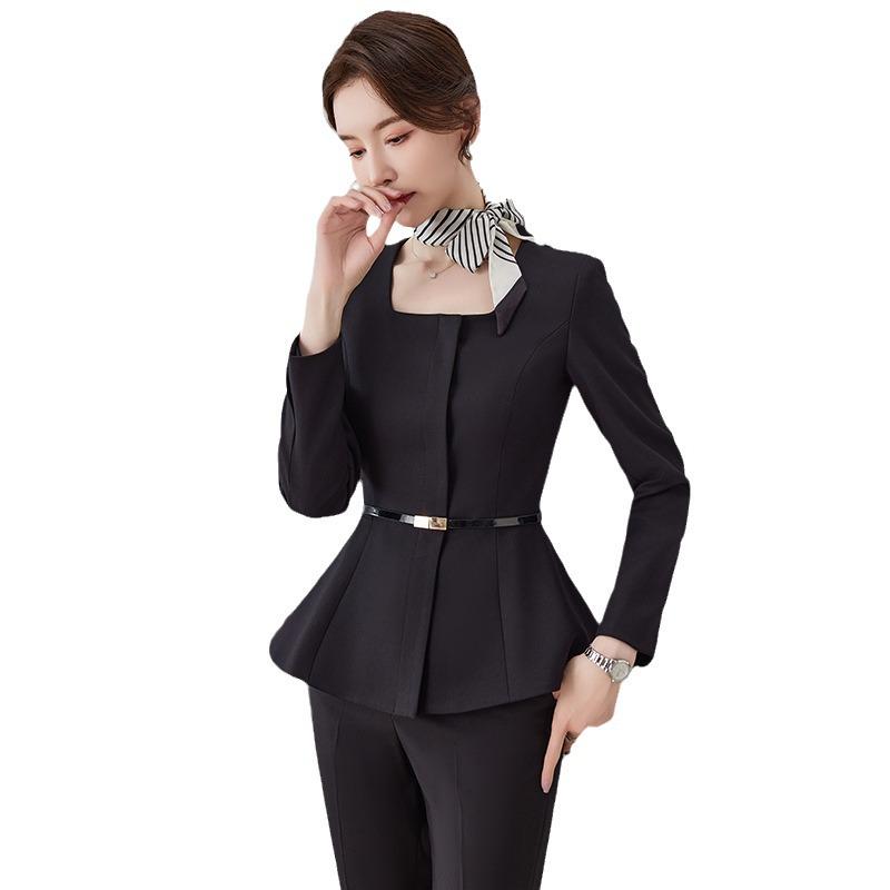 Women's Dark Blue Professional Suit - Spring/Summer Hotel Manager Reception Uniform