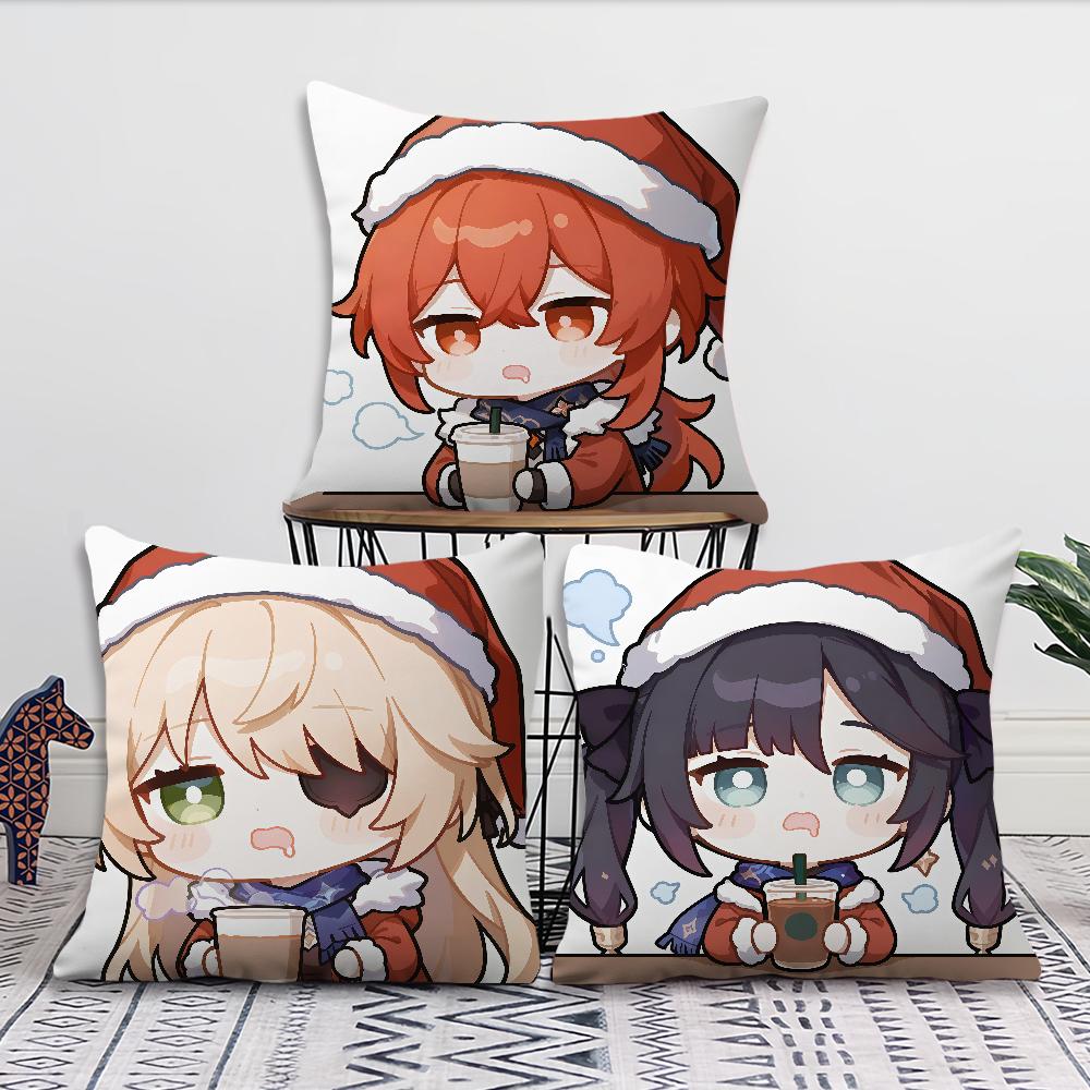 Genshin Impact Christmas a Game cushion cover Pillow Cover Decoration Room Home Sofa living Office Car Nordic Simplicity