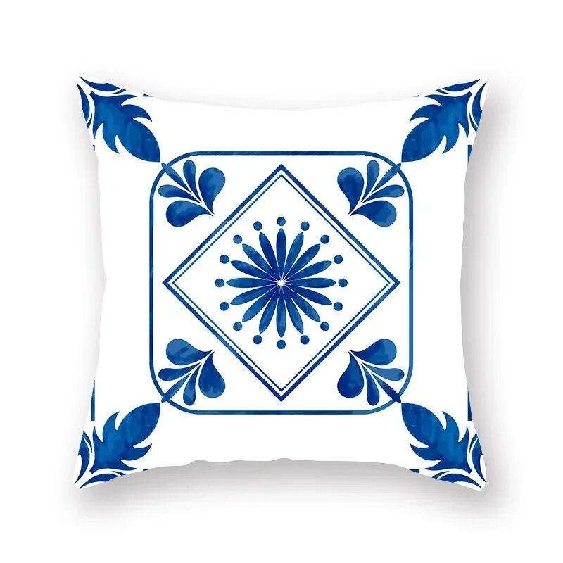 Blue Mandala Flower Geometric Print Pillowcase Living Room Sofa Bedroom Car Office Cushion Cover Home Decoration Ornament
