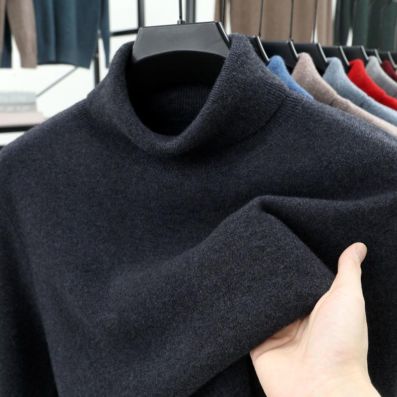 Men's 100% Pure Wool High Neck Loose Sweater - Warm, Thick Autumn/Winter Base Layer 