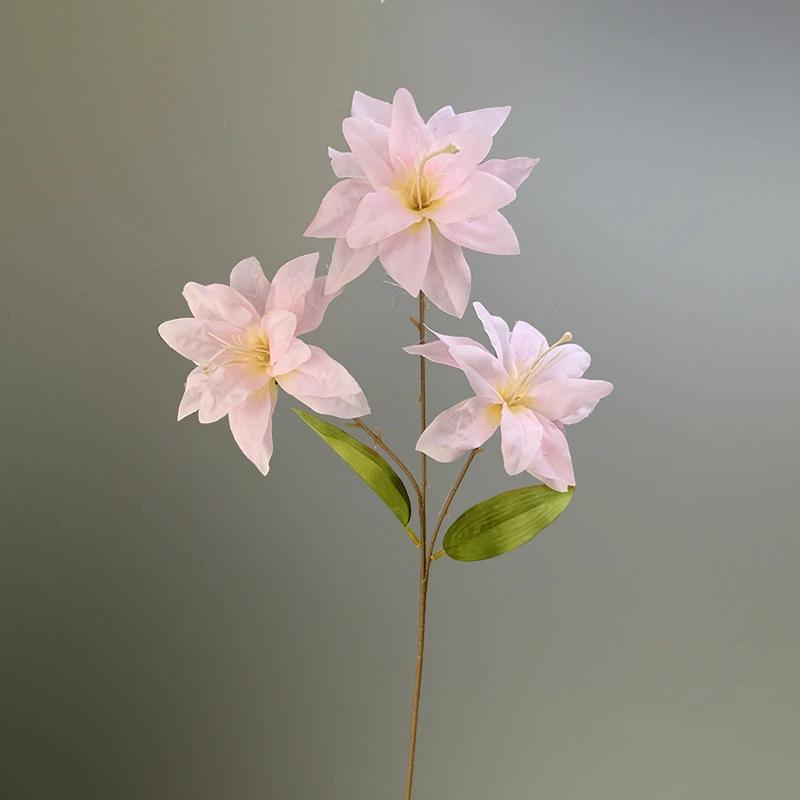 2PCS 3 Heads Lily Artificial Flowers Real Touch Fake Flower for Wedding Home Party Table Centerpieces