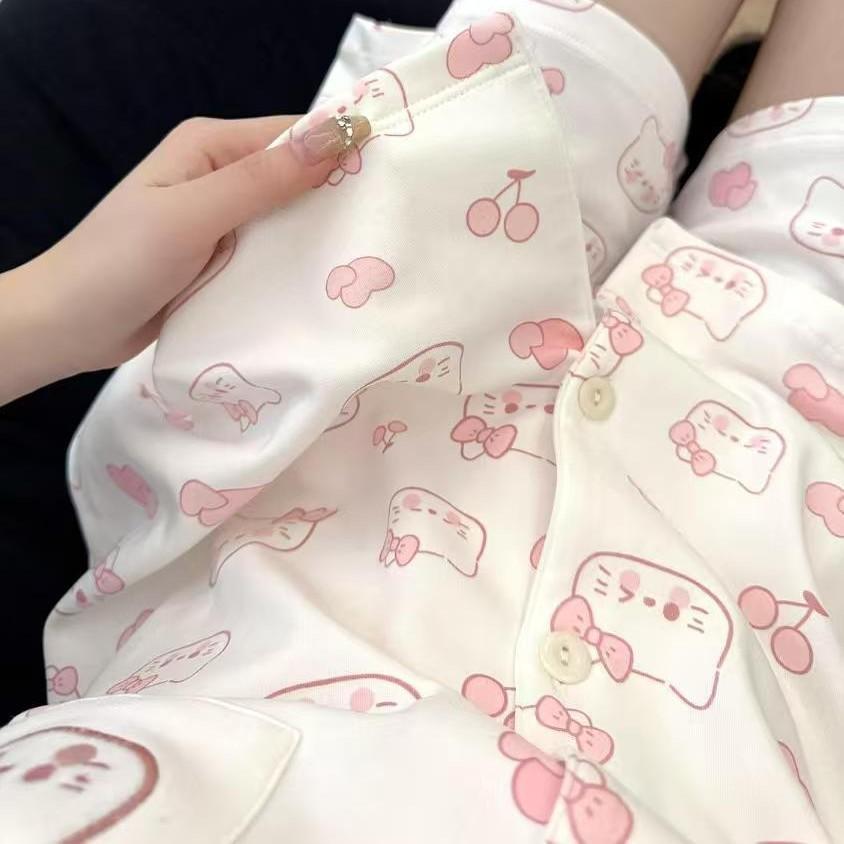 Girl Sweet and Cute Kitty Cat Pajamas Women's Summer New Short-sleeved Shorts Casual Loose Homewear Set