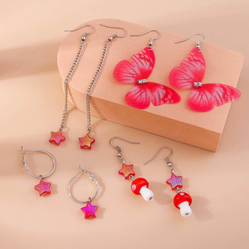4 Pairs/Set Pretty Butterfly Drop Earrings Mushmoon Star Earrings for Women Girls Jewelry Gifts