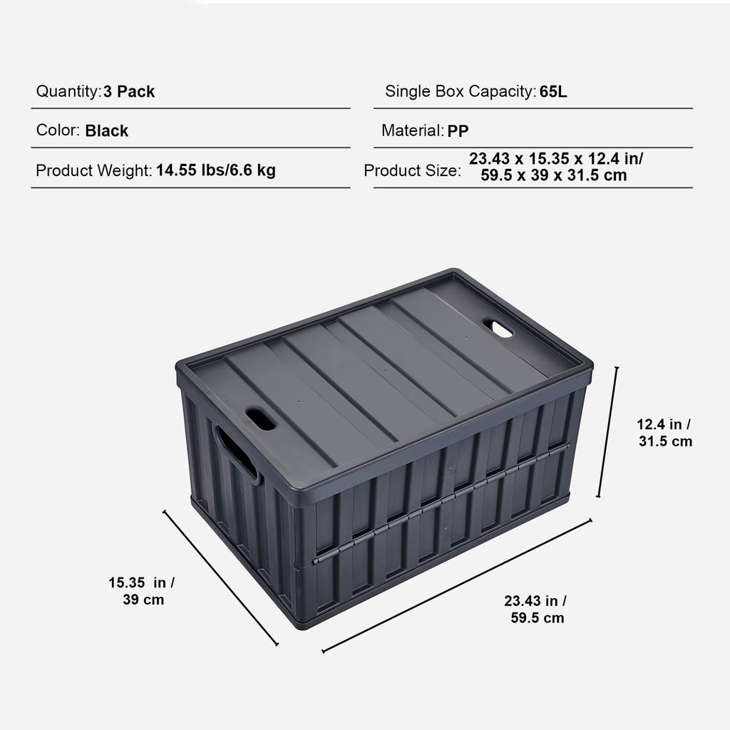 SucceBuy 45L/65L Collapsible Storage Bins Folding Stackable Utility Garage Crates W/ Lids Handles for Clothes Snack Toys Grocery