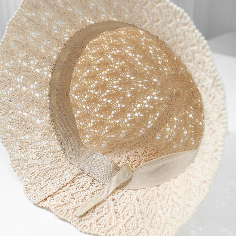 Tide small fresh big brim women's beach hollow straw hat women's lotus leaf edge sun hat foldable bucket hat