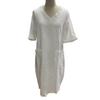 Summer Casual Dress V Neck Short Sleeves High Waist Midi Loose Knee Length Daily Wear Solid Color with Side Pockets