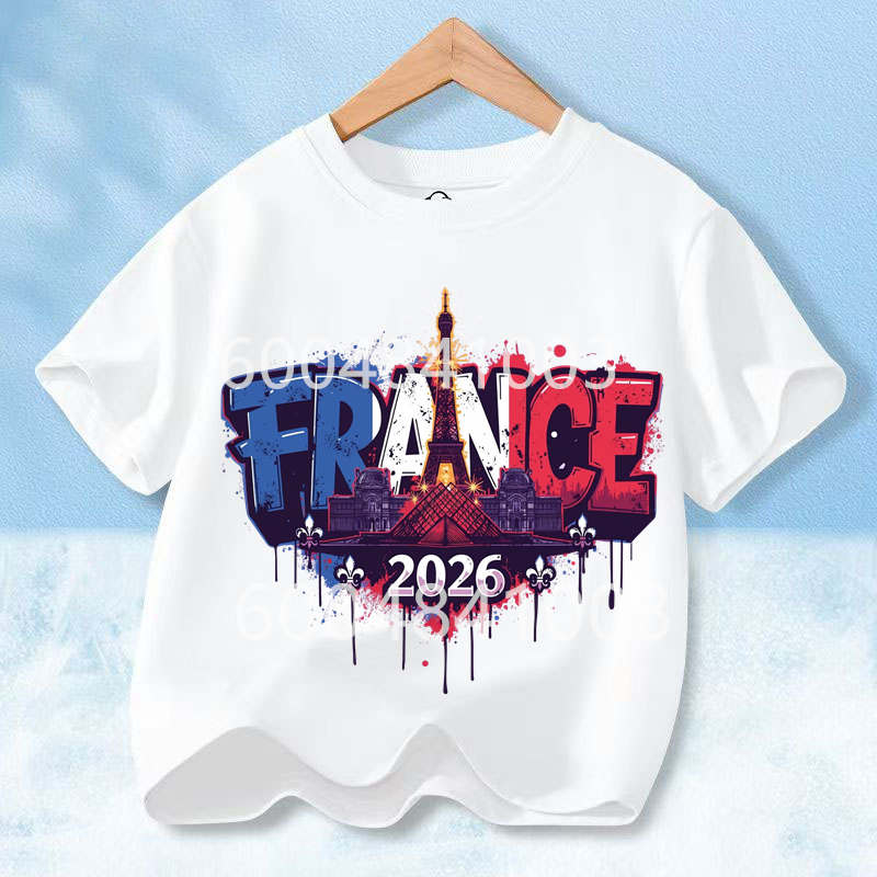France Flag Retro Style Graphic Children Shirt Kid Boys Girls Summer Cotton Short Sleeve Little Soccer Fan Casual Daily Wear