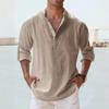 Mens Long Sleeve Linen Shirt Casual Shirts for Men Summer Henley T-Shirts Beach Hawaiian Shirt Cotton Tshirts Gym Man