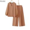 ZANZEA Women Long Sleeve Blouse and Pants Casual Two Piece Suit Sets