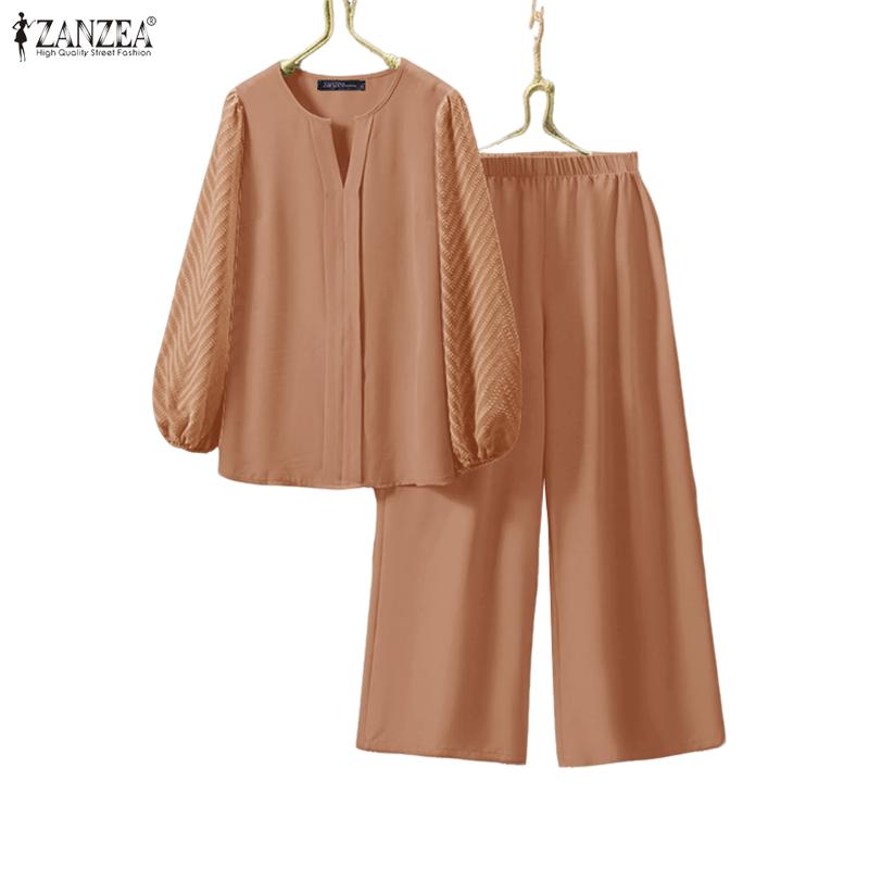 ZANZEA Women Long Sleeve Blouse and Pants Casual Two Piece Suit Sets