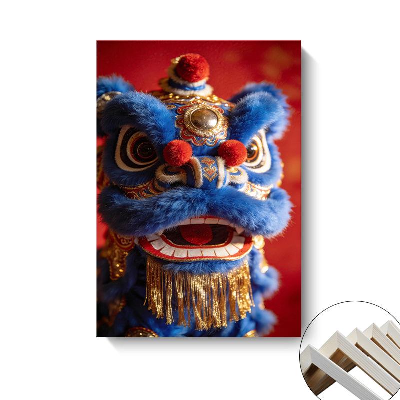 Chinese Festival Lion Dance Decorative Wall Art: Oil Canvas Mural