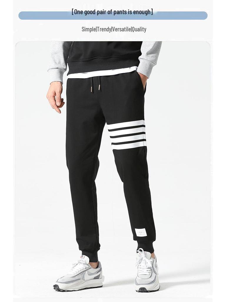 Men's Tide Brand Four-Stripe Casual Jogger Sweatpants - Trendy, Versatile Cotton for Spring and Autumn
