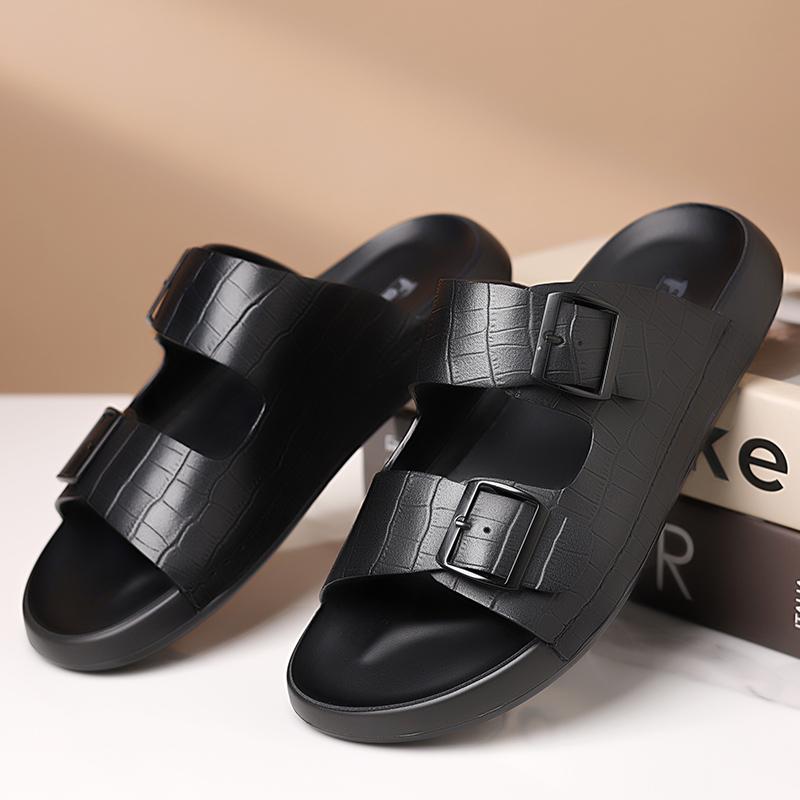 Summer Men's Fashionable Simple and Casual Thick Soled Slippers, Classic Brown/black Men Breathable Non Slip Comfortable Sandals
