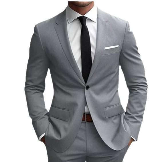 Men's European & American Casual Two-Piece Suit Set for Weddings/Banquets