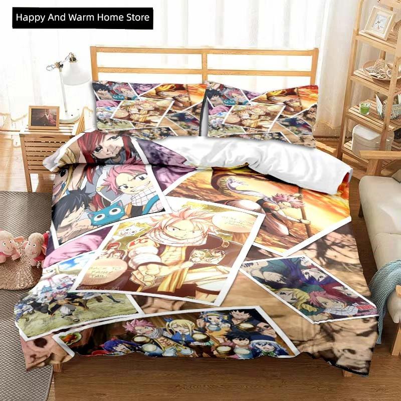 Comforter 3D Anime Fairy Tail Bedding Set Bed Three-Piece Set Single Double Bed Queen Size Adult Boys Bedroom