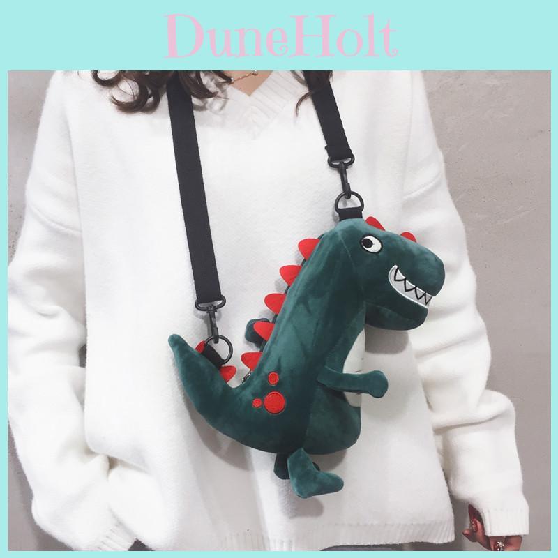 Sac bandoulière en peluche dinosaure pour filles avec poche zippée et intérieur en nylon