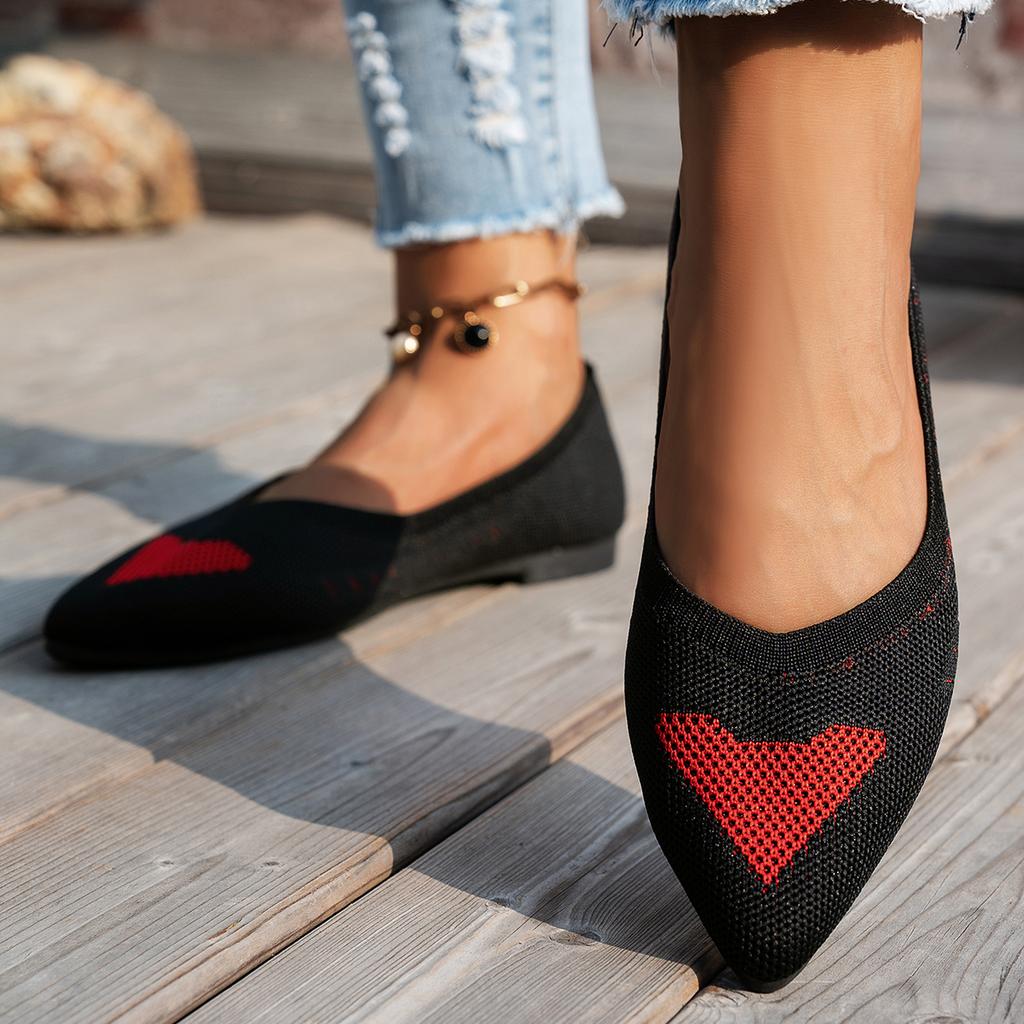 Fashion Women Flat Shoes Pointed Toe Solid Color Knitted Slip On Ladies Single Shoe Casual Breathable Ballet Women Flat Shoes Loafers