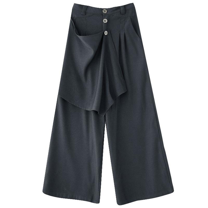 Black Plus Size Vintage Spring Autumn High Waist Wide Leg Skirt Pants Women Loose Casual Trousers