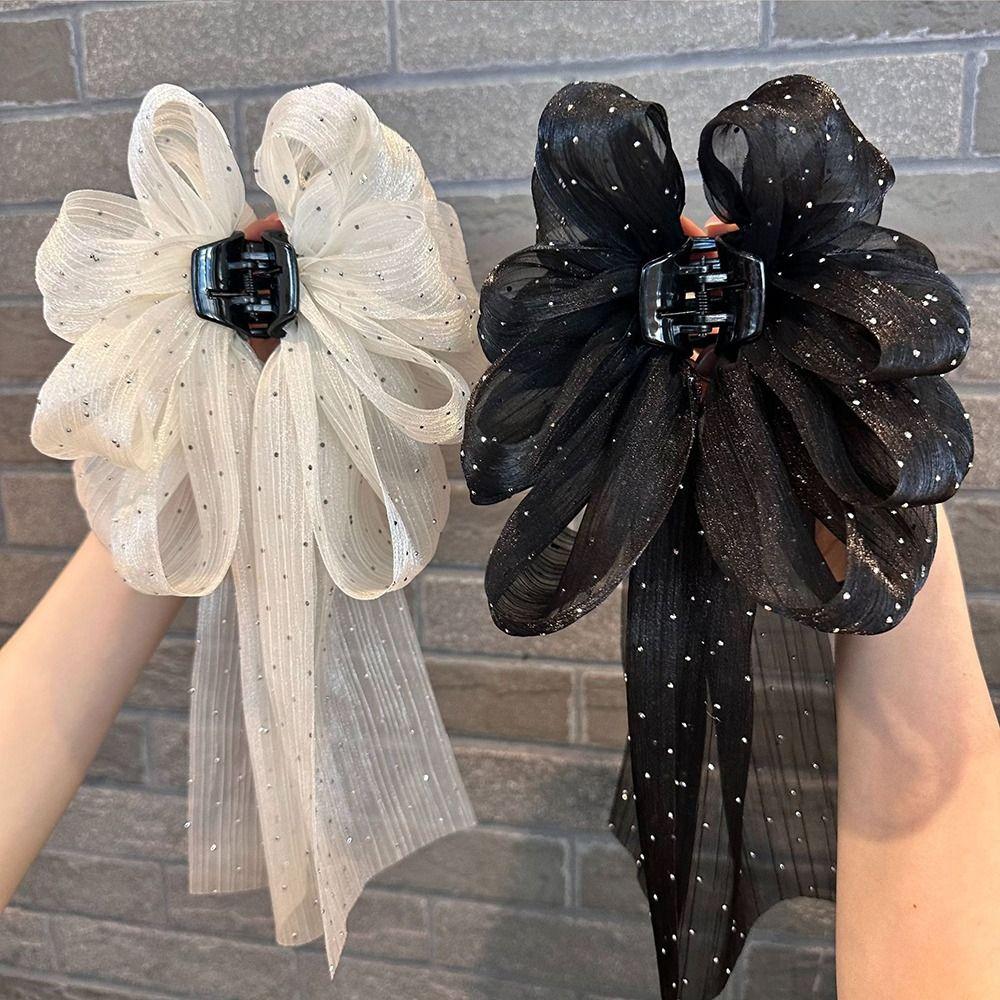 Back Head Grab Clip Half-Tie Hair Clip New Gypsophila Ribbon Hair Clamp  Women Girls