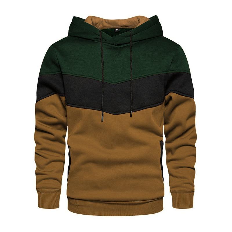 Autumn-style Color-blocked Loose-fitting Casual Pullover Hoodie with Side Seam Pockets for Young People