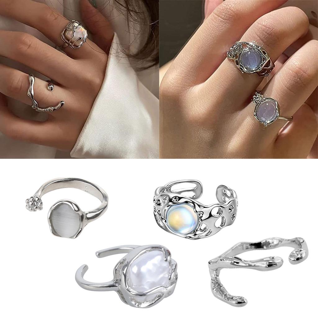 Natural Stone Ring Hollow Rings for Women Y2K Trend Ring Fashion Finger Jewelry