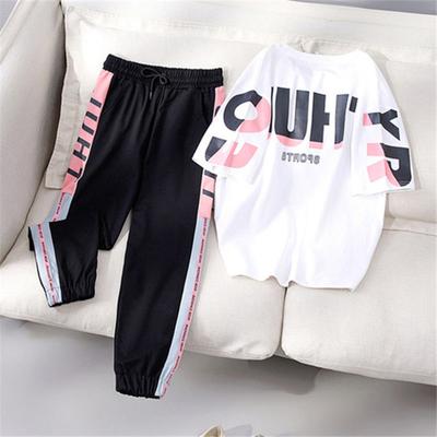 Damen Frühling und Sommer Sportanzug Hip-Hop Lockeres T-Shirt + Hose Dünnes Lässiges Zweiteiliges Set
