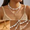 Bohemian White Multilayer Rice Bead Gravel Necklace for Women Baroque Imitation Pearl Gold Starfish Chain Beach Jewelry Gift