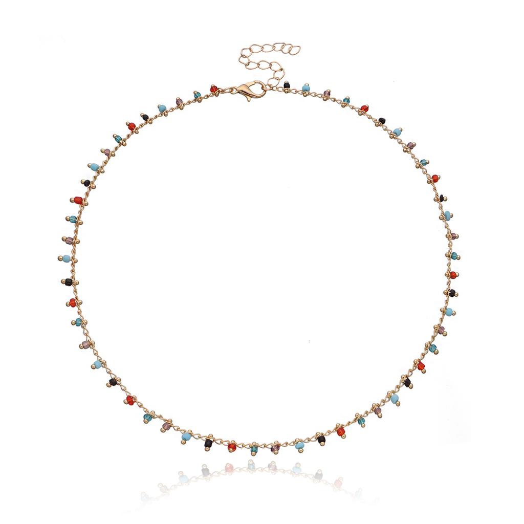 Bohemian Colorful Acrylic Crystal Bead Tassel Choker Necklace Simple Trend Handmade Bead Chain Necklace For Women Gift Jewelry