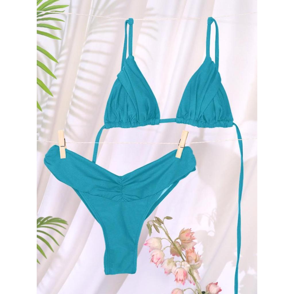 Sexy Folds Bikini Set Solid Micro Bikinis Women Swimsuit Female Triangle Swimwear Beach Wear Bathing Suit