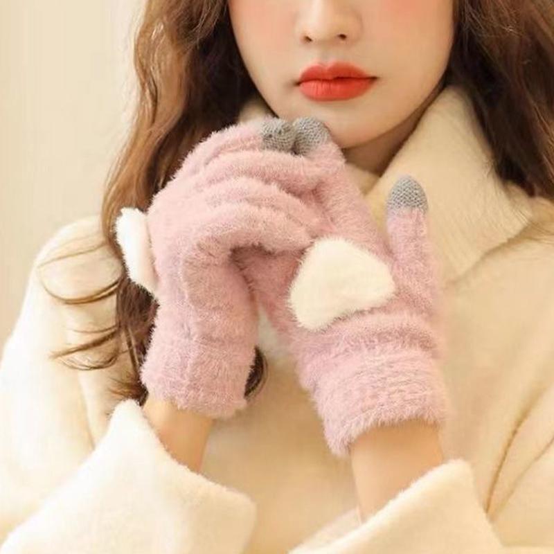 Love Plush Gloves Women's Cute Warm Thick Cycling Touch Screen Gloves