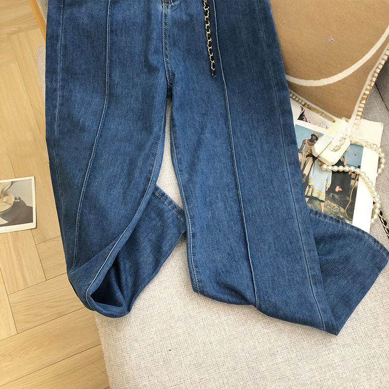 Efterårsblåt Design Jeans Kvinder Koreansk Version af Højtaljede Lige Vide Ben Bukser