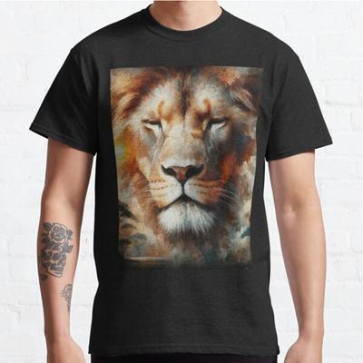 Men Fashion Casual Short Sleeves LION OF AFRICAN Black Tees Oversized T-shirts