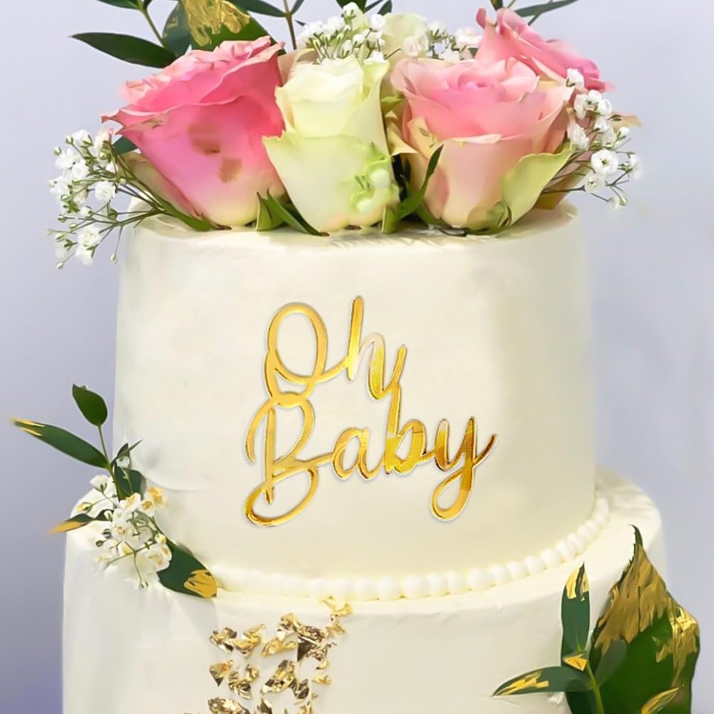 Oh Baby Cake Topper, 10pcs Acrylic Cake Toppers Oh Baby Sign Cupcake Toppers Cake Decorating Supplies Kit Cupcake Topper Mirror Gold Birthday