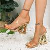 Fashion Transparent Crystal One-word with Open-toed Sandals Female Summer Non-slip Fairy with Skirt, Thick Heel One-word Drag