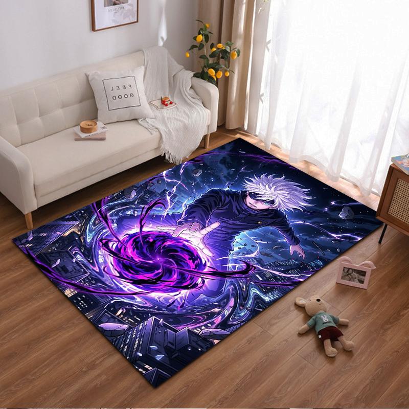 "White-Haired Anime Character with Purple Energy, Non-slip rug suitable for living room and bedroom sofas"