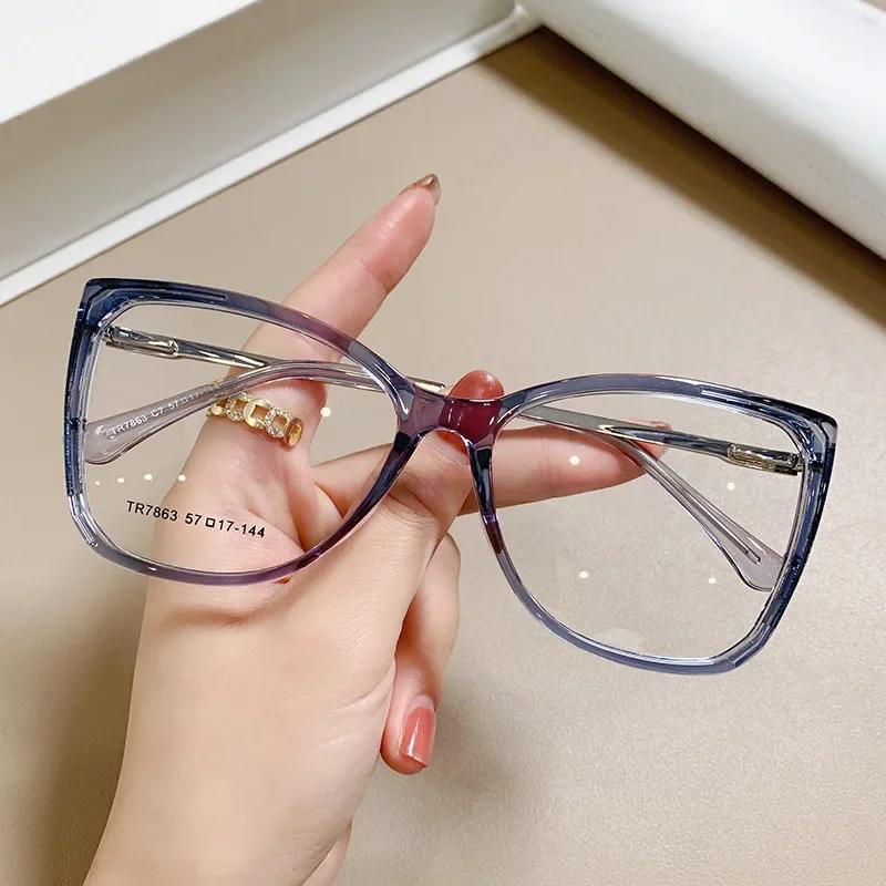 Fashion  Large Frame Transparent Gradient Glasses Frame Leopard Print Ins Style Eye Glasses Frames For Women Eyewear