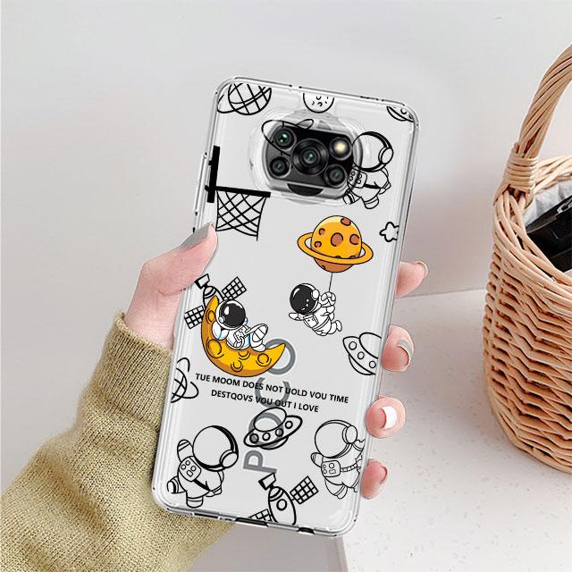 

Чехол для Xiaomi Mi Poco X3 NFC 11 Lite M3 10T 9T 12 Redmi Note 10 9 9S 8 8T 7, мягкий прозрачный чехол для телефона с милым мультяшным космонавтом Redmi Note 7