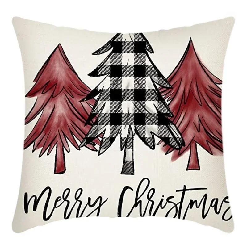40/45cm Christmas  Cotton Linen Decorative Navidad Elk Snowman Santa Tree Cushion Cover Sofa Pillow Case