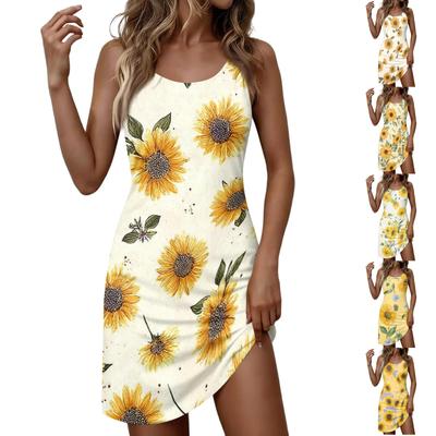 Sleeveless Floral Print Dress Women Casual Round Neck Summer Mini Dress Lightweight Soft Fabric Sundress