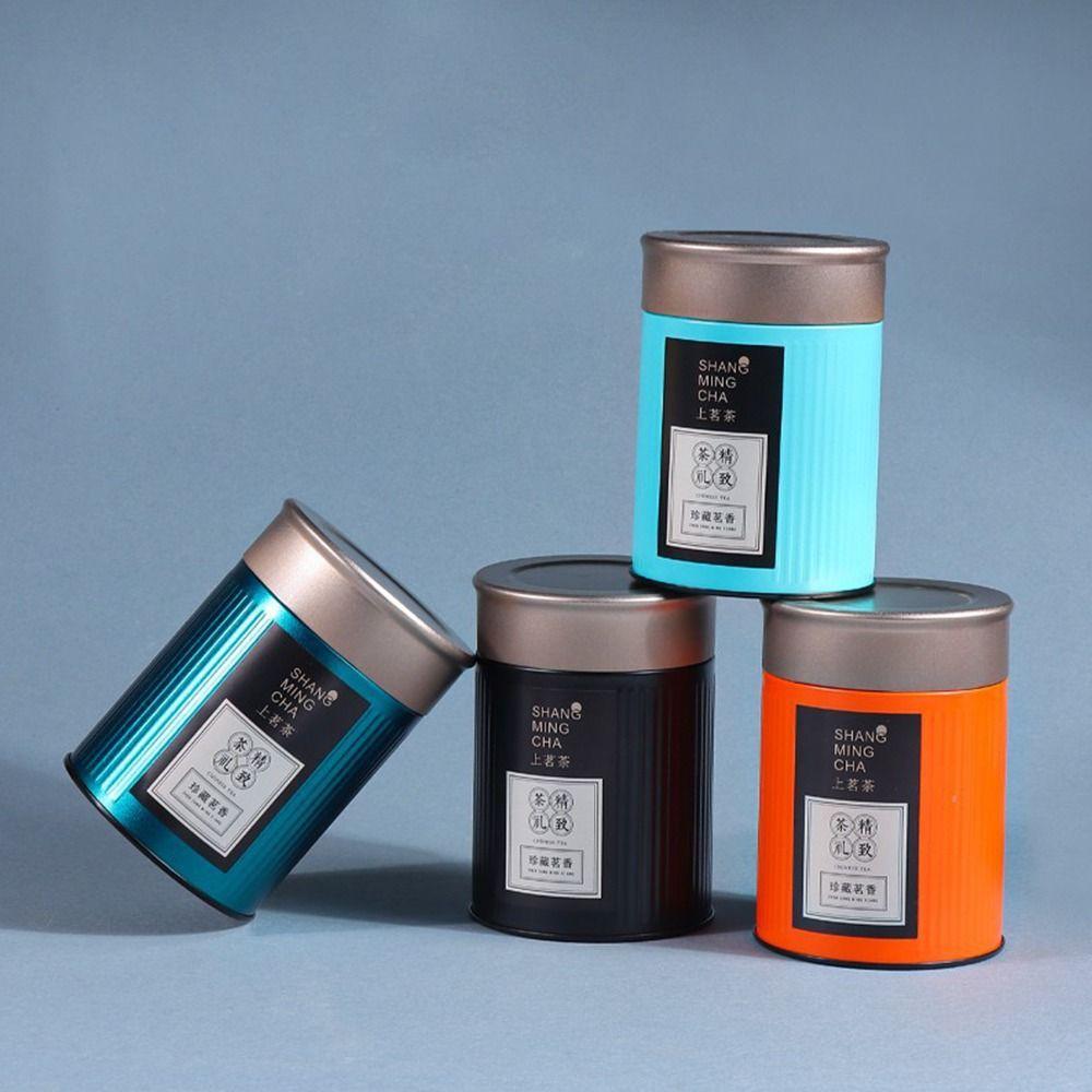Creative Gift Portable Tea Can Damp-proof Tinplate Tea Box Sealed Double Lid Round Tea Tin Containers Green Tea