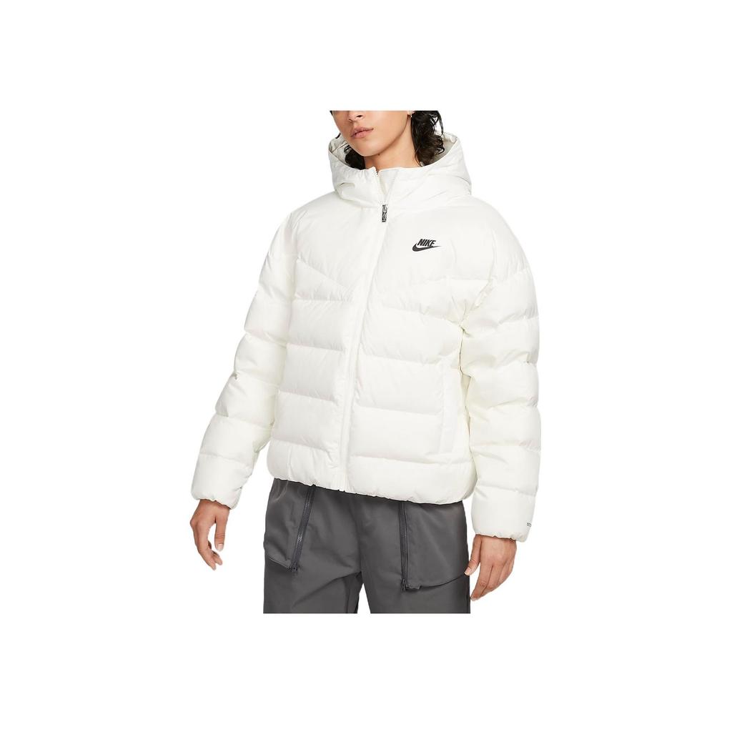 Nike Solid Color Logo Print Hooded Long Sleeve Down Jacket Women outerwear White DQ5904-133