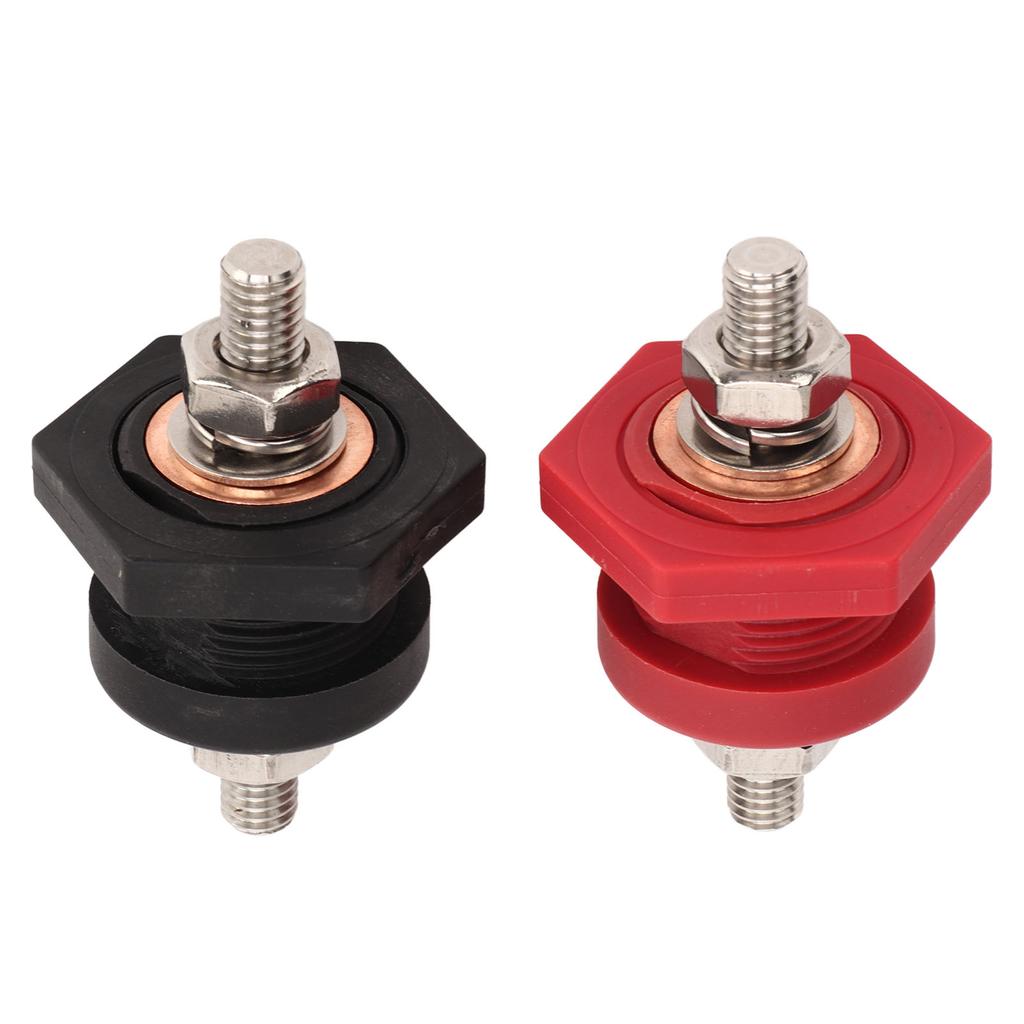 1Pair Thru Panel Battery Terminal Connectors 38 In Black Red 440A Positive Negative Junction Stud