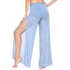 Womens Lyrical Dance Pants Rhinestone Waist Shimmering Mesh Legs Built In Briefs Modern Costume