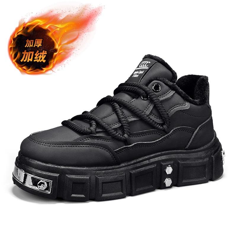 Fleece warm men's shoes winter 2024 new sports shoes adolescent students platform casual trendy shoes men's cotton shoes