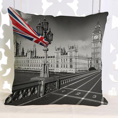 Vintage Uk London Phone Booth Throw Pillow Case Sofa Decorative Cotton Linen Big Ben Art British Fashion Cushion Cover