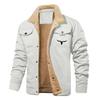 Men's Solid Color Button Pocket Work Jacket Men's Casual Plush Coat