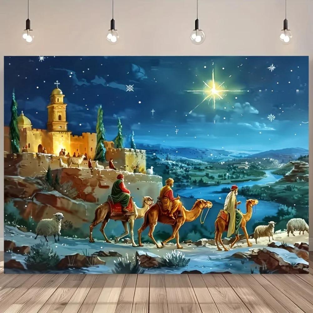 Happy Winter Christmas Background Cloth Cartoon Sheep Birth Scene Suitable for Living Room Outdoor Decoration Live Photo Booth